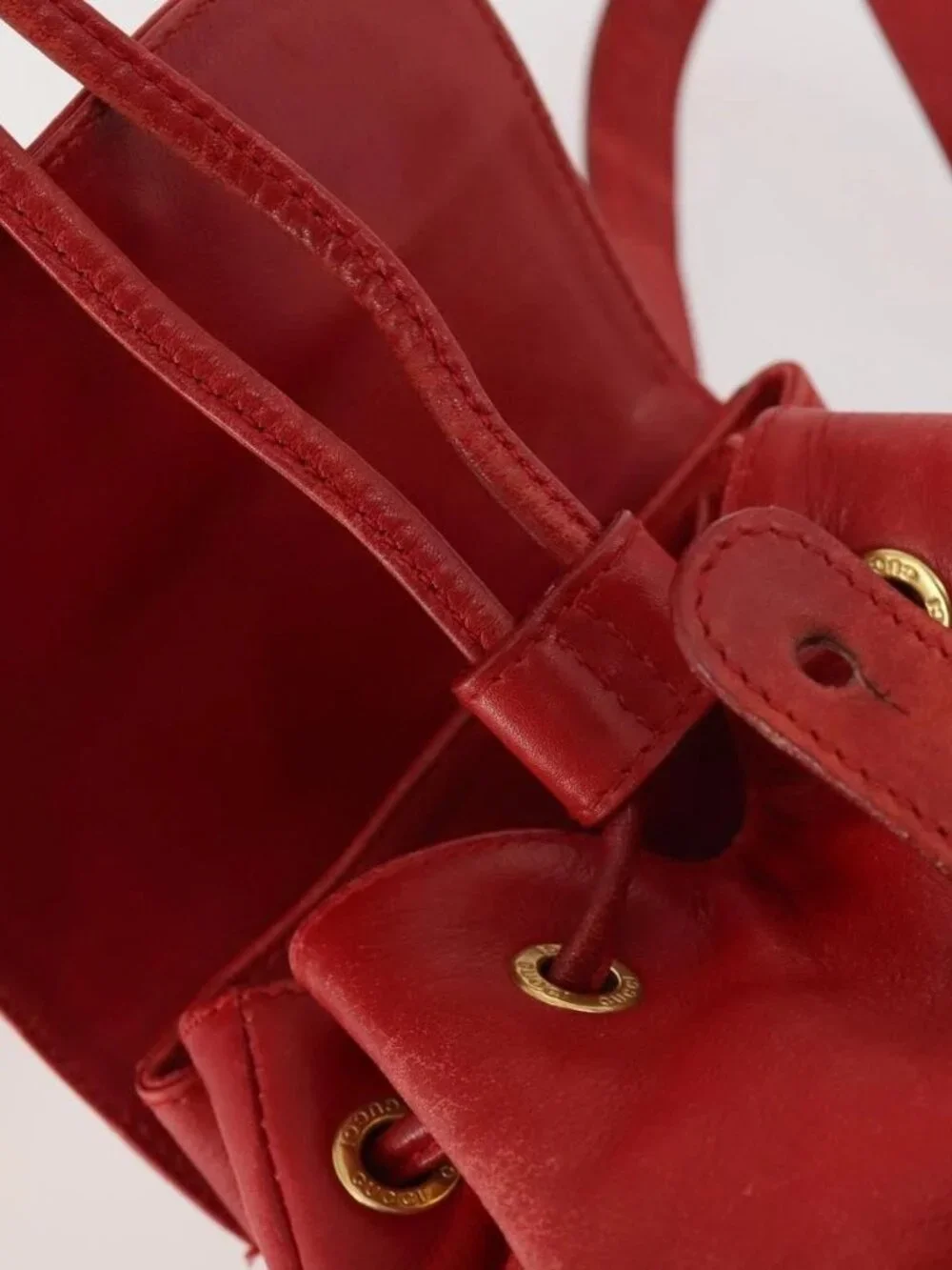 GUCCI Bamboo Backpack Leather Red Gold 003 1705 0030 Auth YKZ946